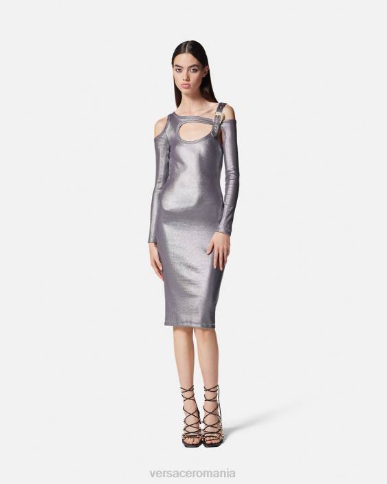 argint rochie midi baroc cu decupaj catarama Versace femei îmbrăcăminte 40L62196