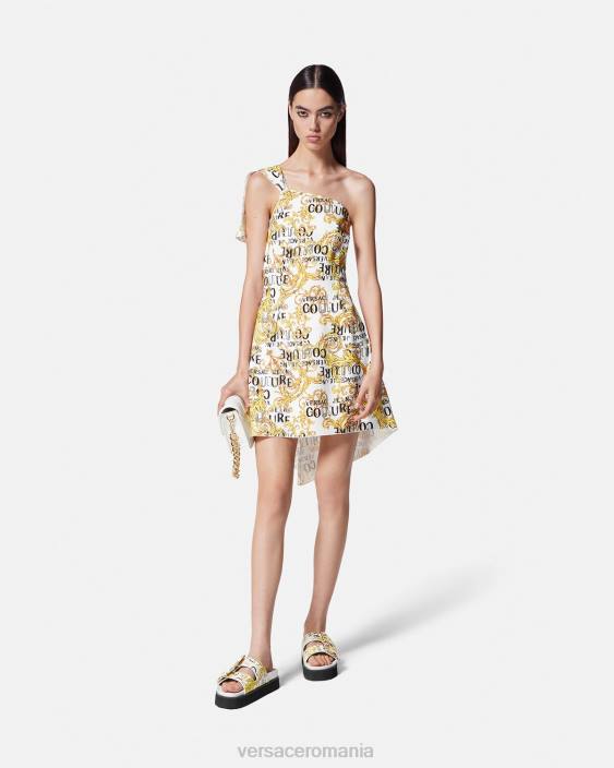 auriu și alb rochie cu logo couture cu un singur umăr Versace femei îmbrăcăminte 40L62186