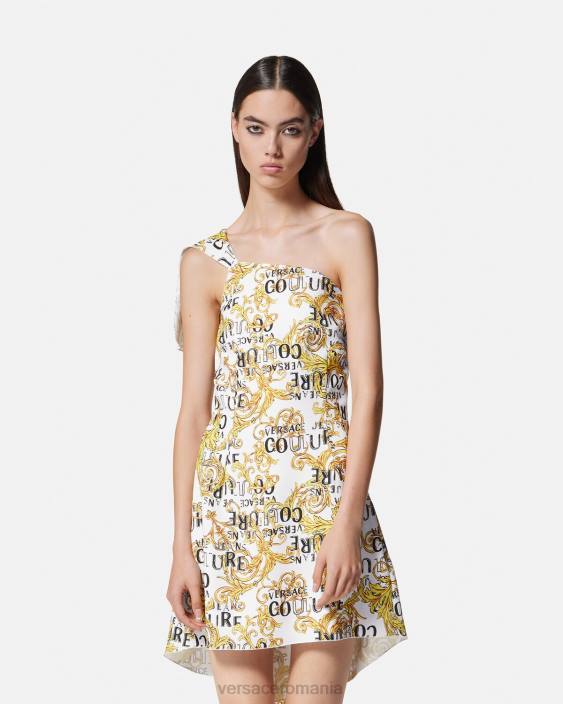 auriu și alb rochie cu logo couture cu un singur umăr Versace femei îmbrăcăminte 40L62186