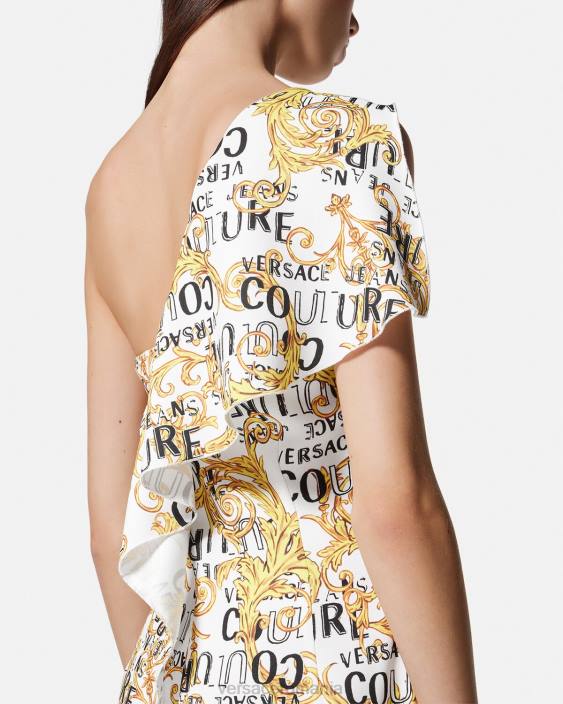 auriu și alb rochie cu logo couture cu un singur umăr Versace femei îmbrăcăminte 40L62186