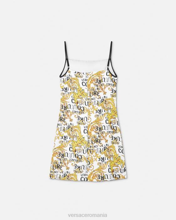 auriu și alb rochie mini cu logo couture Versace femei îmbrăcăminte 40L62187