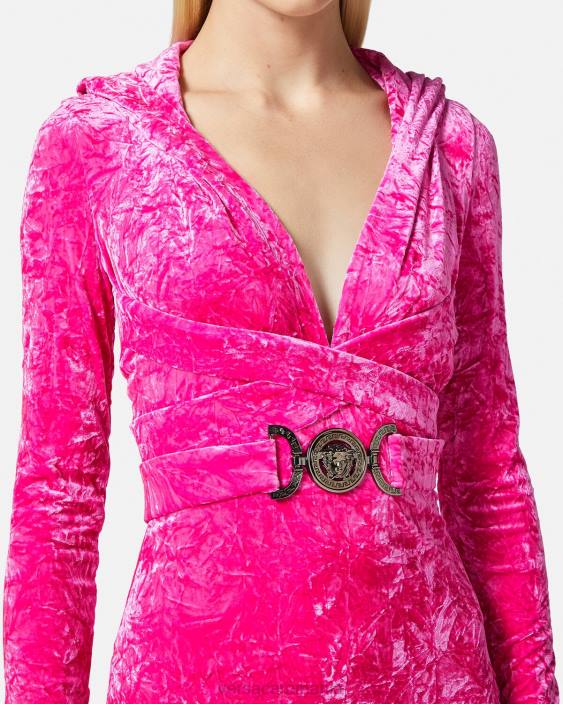 fucsie rochie cu hanoraș din catifea medusa \'95 Versace femei îmbrăcăminte 40L657
