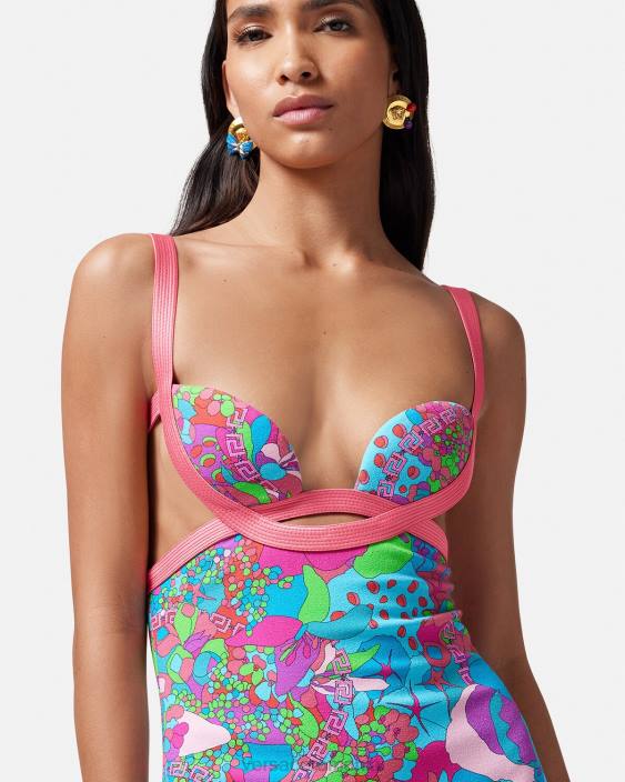 imprimare rochie midi cu decupaj floral de vara Versace femei îmbrăcăminte 40L613