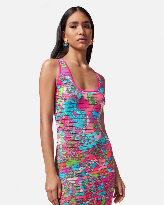 imprimare rochie midi din tricot floral de vara Versace femei îmbrăcăminte 40L612