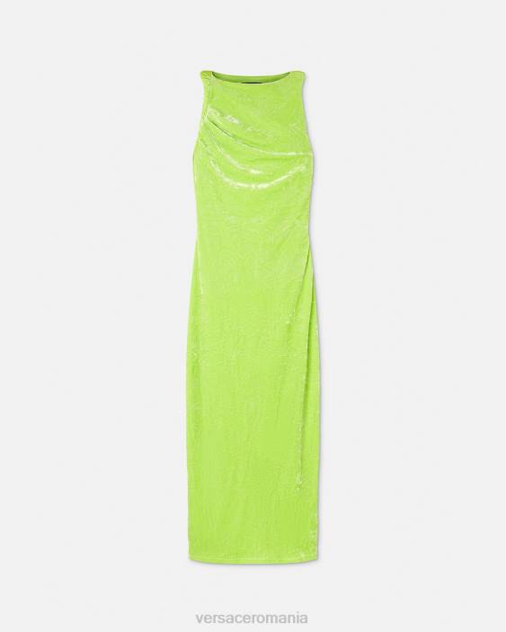 lămâie verde rochie midi din catifea rulată Versace femei îmbrăcăminte 40L675