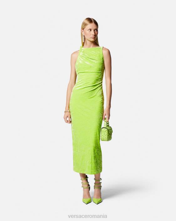 lămâie verde rochie midi din catifea rulată Versace femei îmbrăcăminte 40L675