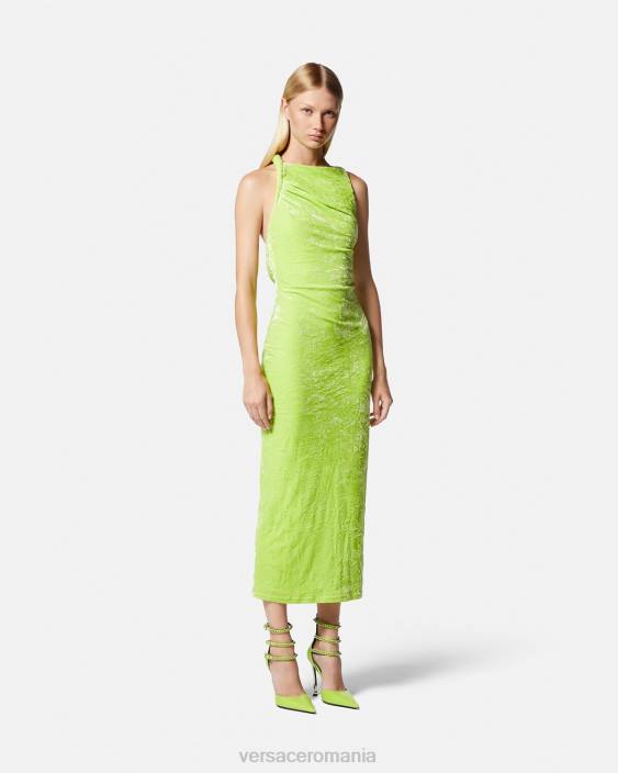 lămâie verde rochie midi din catifea rulată Versace femei îmbrăcăminte 40L675