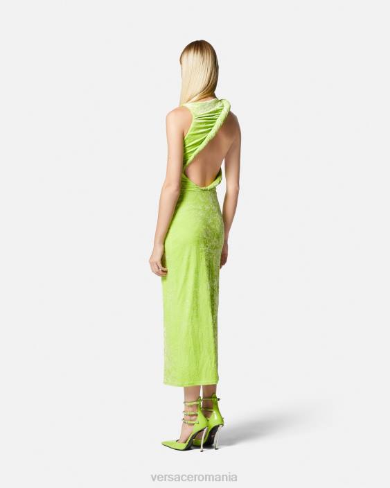 lămâie verde rochie midi din catifea rulată Versace femei îmbrăcăminte 40L675