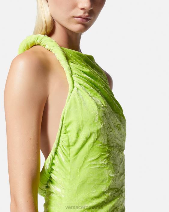 lămâie verde rochie midi din catifea rulată Versace femei îmbrăcăminte 40L675