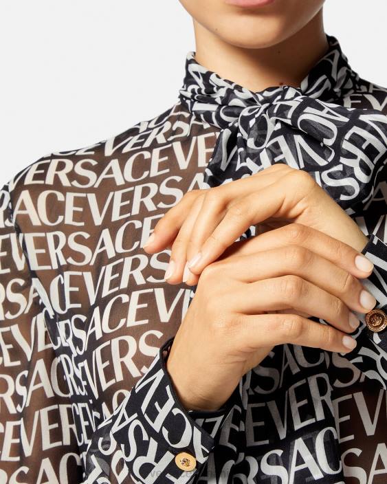 negru și imprimat rochie cămașă midi peste tot Versace femei îmbrăcăminte 40L655