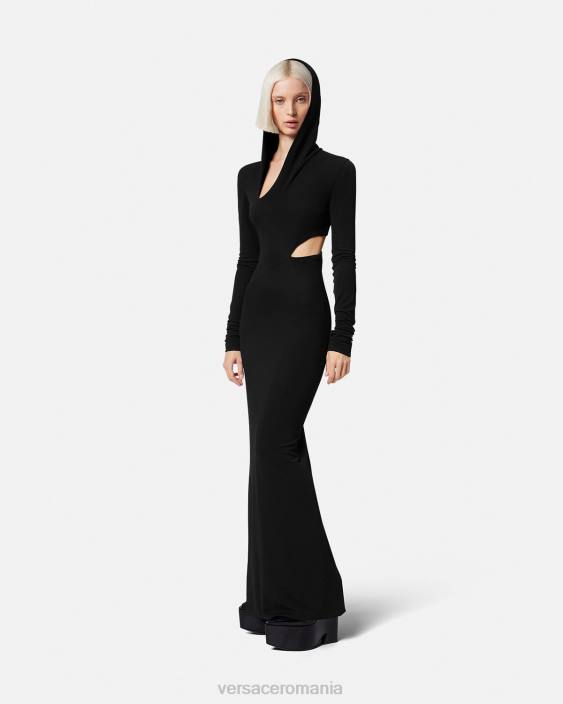 negru rochie lungă cu hanorac tăiat Versace femei îmbrăcăminte 40L652
