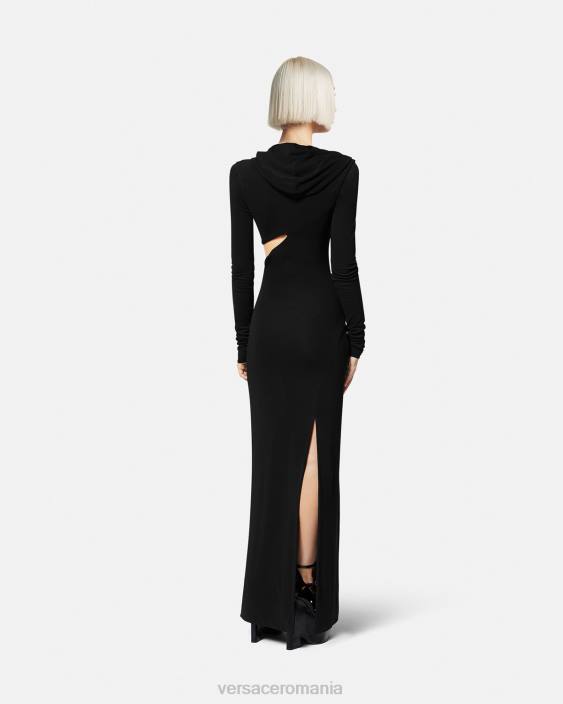 negru rochie lungă cu hanorac tăiat Versace femei îmbrăcăminte 40L652
