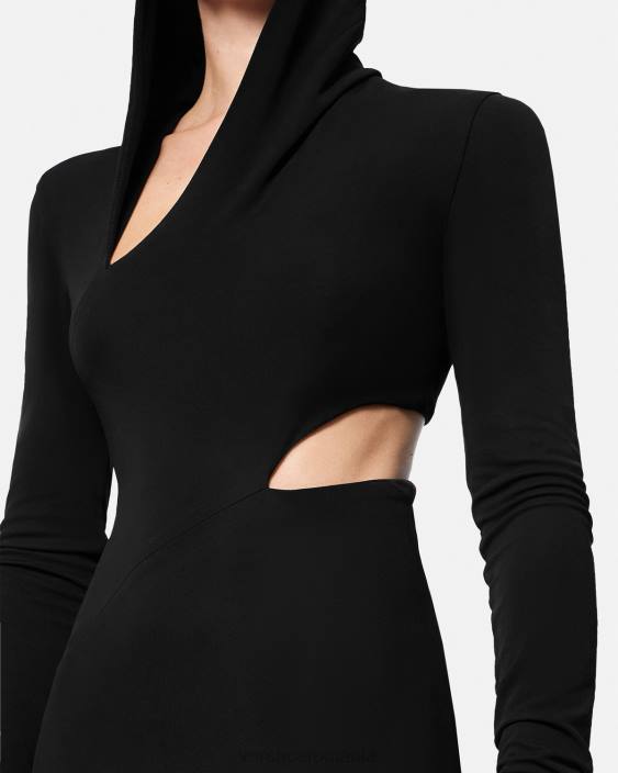 negru rochie lungă cu hanorac tăiat Versace femei îmbrăcăminte 40L652