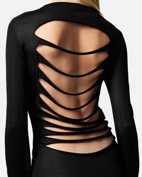 negru rochie lungă din tricot tăiat Versace femei îmbrăcăminte 40L651