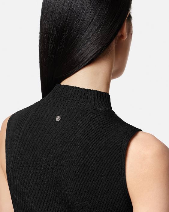 negru rochie midi cu guler tăiat Versace femei îmbrăcăminte 40L633