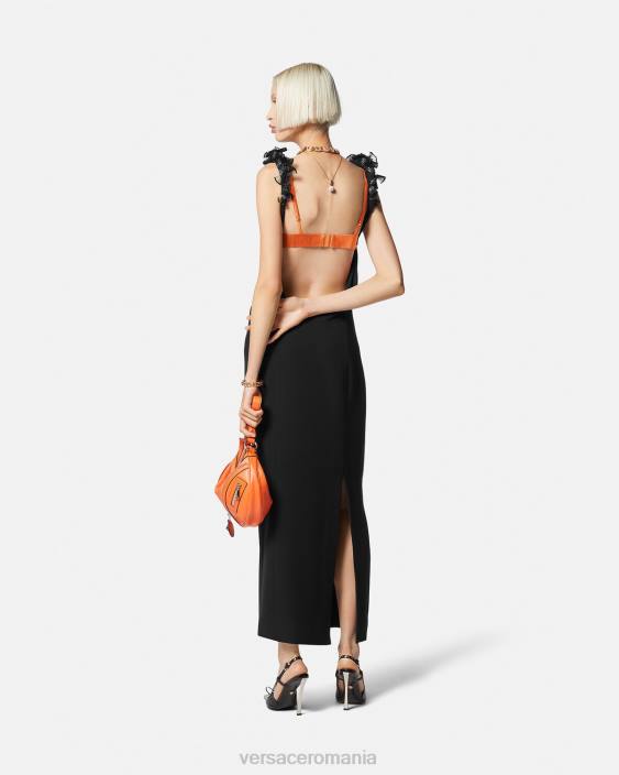 negru rochie midi din mătase împodobită Versace femei îmbrăcăminte 40L662