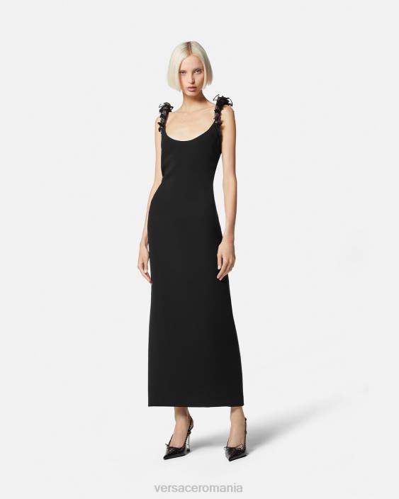 negru rochie midi din mătase împodobită Versace femei îmbrăcăminte 40L662