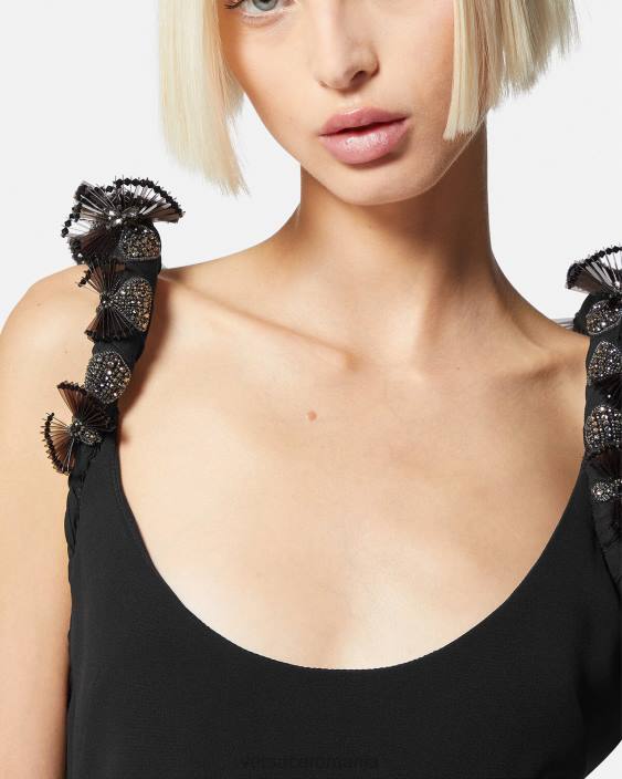 negru rochie midi din mătase împodobită Versace femei îmbrăcăminte 40L662