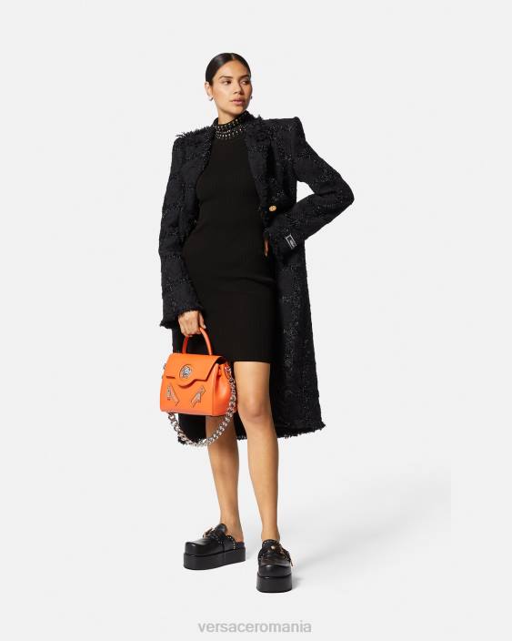 negru rochie midi din tricot cu guler cu vârfuri Versace femei îmbrăcăminte 40L671