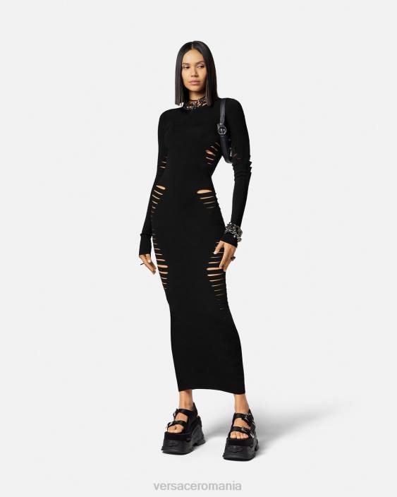 negru rochie midi din tricot tăiat Versace femei îmbrăcăminte 40L650