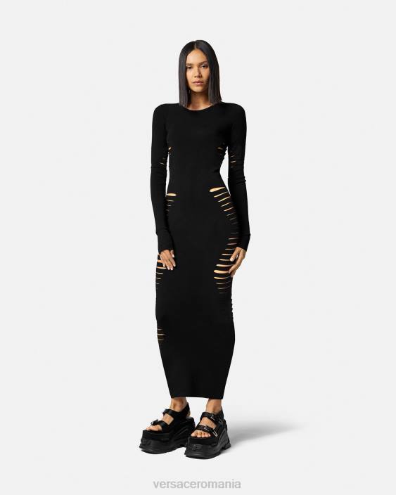 negru rochie midi din tricot tăiat Versace femei îmbrăcăminte 40L650