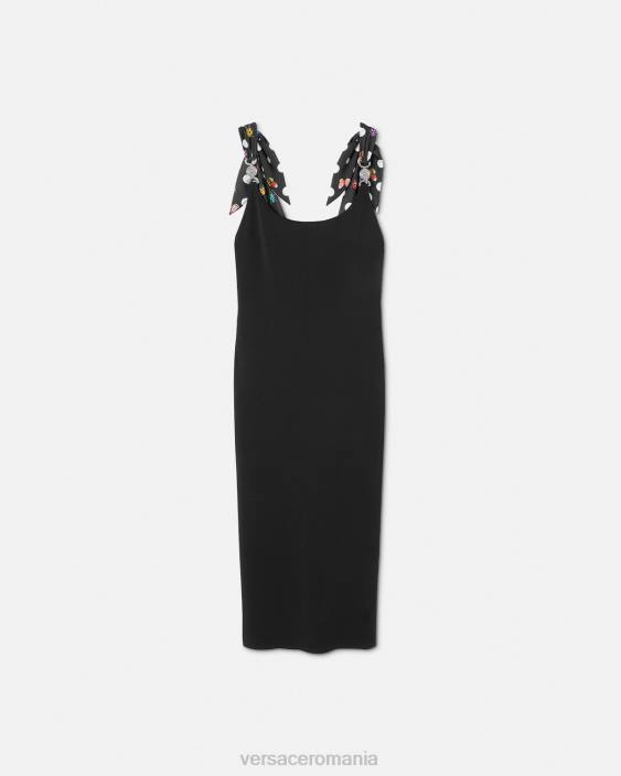 negru rochie midi tricot cu fluturi medusa '95 Versace femei îmbrăcăminte 40L66