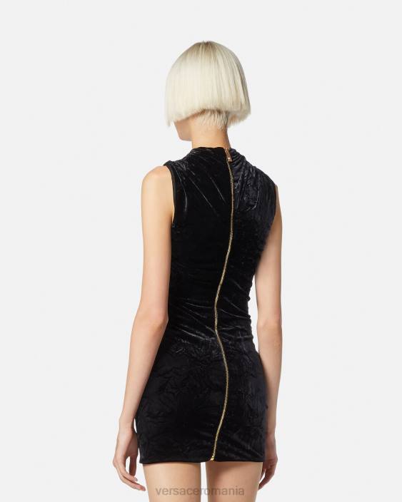 negru rochie mini asimetrică din catifea Versace femei îmbrăcăminte 40L676