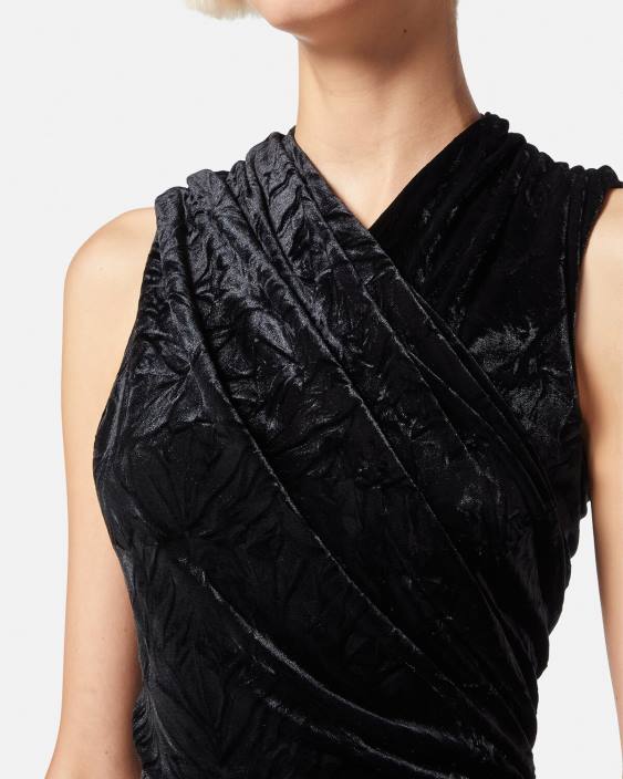 negru rochie mini asimetrică din catifea Versace femei îmbrăcăminte 40L676