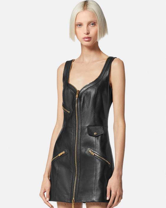 negru rochie mini din piele biker Versace femei îmbrăcăminte 40L667