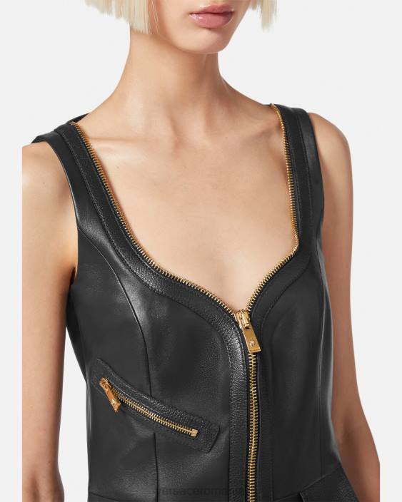 negru rochie mini din piele biker Versace femei îmbrăcăminte 40L667