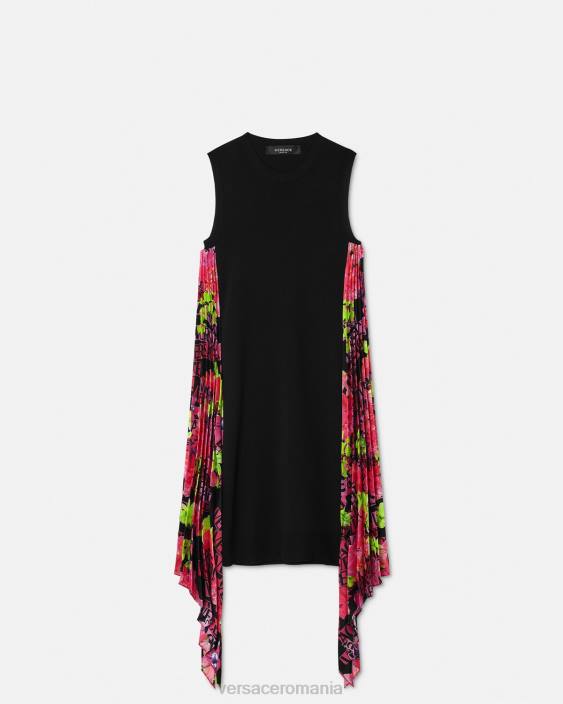 negru rochie mini din tricot orhidee cu logo Versace femei îmbrăcăminte 40L670