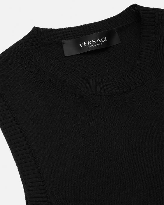 negru rochie mini din tricot orhidee cu logo Versace femei îmbrăcăminte 40L670