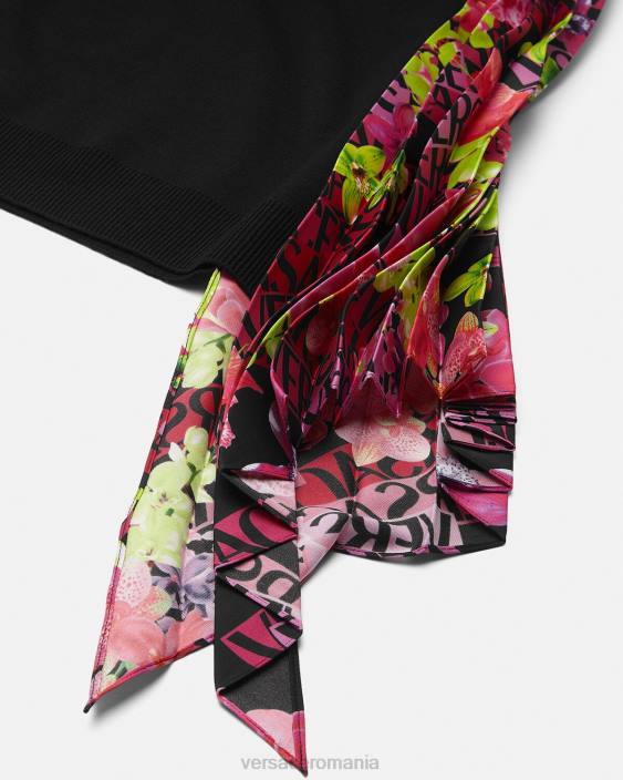 negru rochie mini din tricot orhidee cu logo Versace femei îmbrăcăminte 40L670