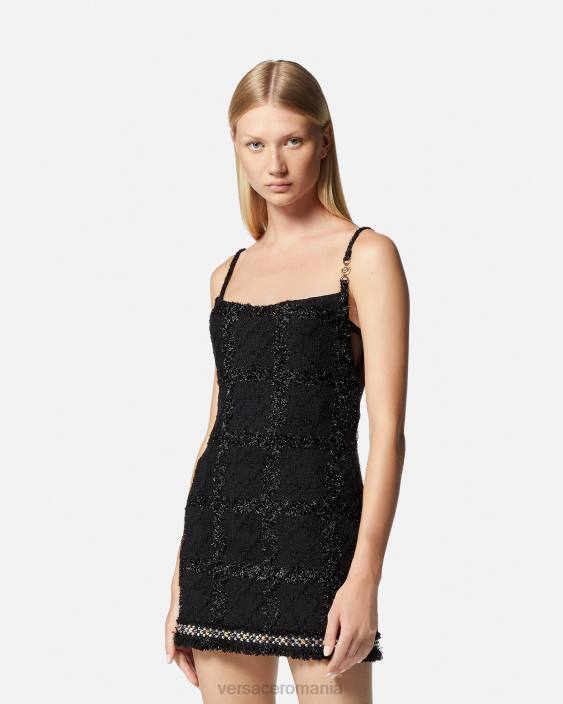 negru rochie mini din tweed cu vârfuri medusa Versace femei îmbrăcăminte 40L677