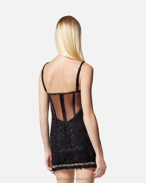 negru rochie mini din tweed cu vârfuri medusa Versace femei îmbrăcăminte 40L677