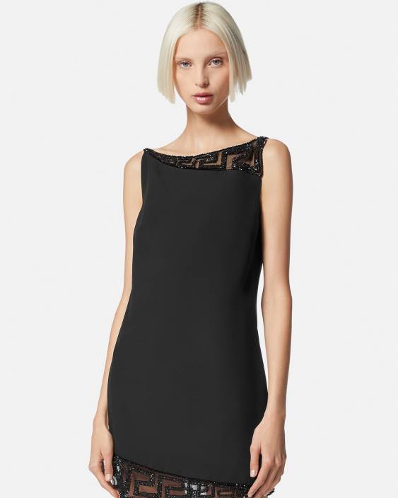 negru rochie mini impodobita cu cristale greca Versace femei îmbrăcăminte 40L637