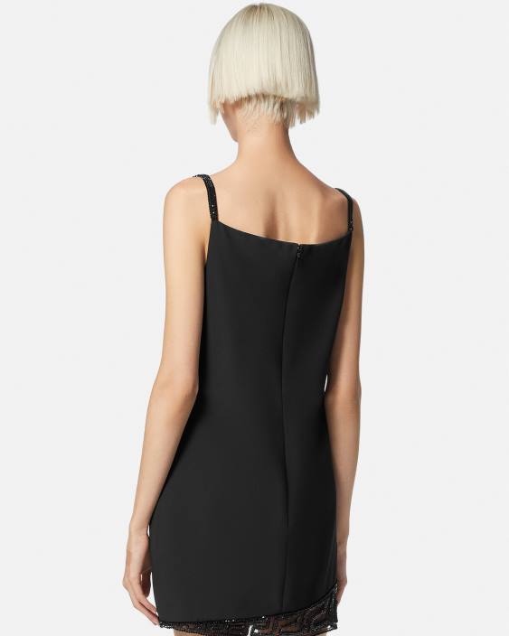 negru rochie mini impodobita cu cristale greca Versace femei îmbrăcăminte 40L637