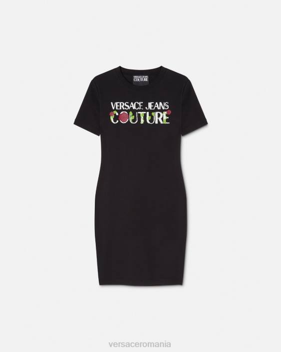 negru rochie tricou cu logo trandafiri Versace femei îmbrăcăminte 40L62157