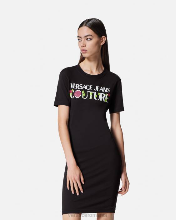 negru rochie tricou cu logo trandafiri Versace femei îmbrăcăminte 40L62157