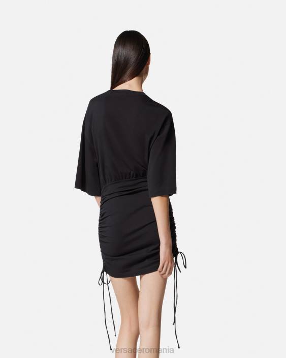 negru rochie tricou cu siret cu logo trandafiri Versace femei îmbrăcăminte 40L62161