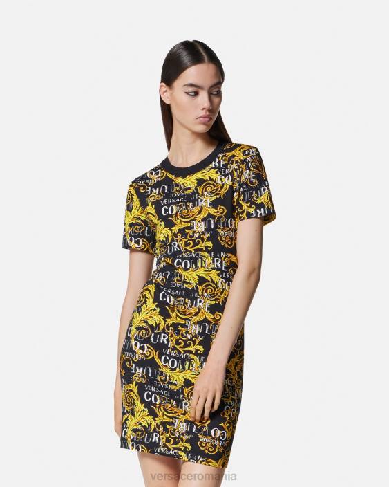negru si auriu rochie tricou cu logo Versace femei îmbrăcăminte 40L62183