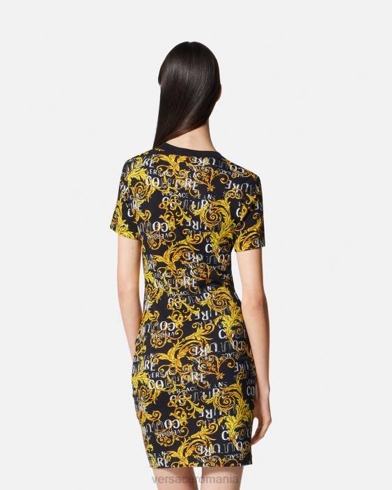 negru si auriu rochie tricou cu logo Versace femei îmbrăcăminte 40L62183
