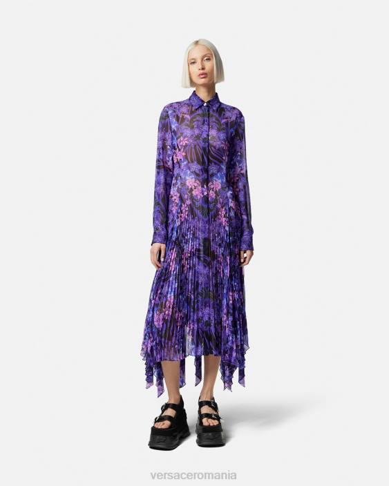 violet & imprimeu rochie cămașă midi orhidee barocco Versace femei îmbrăcăminte 40L654