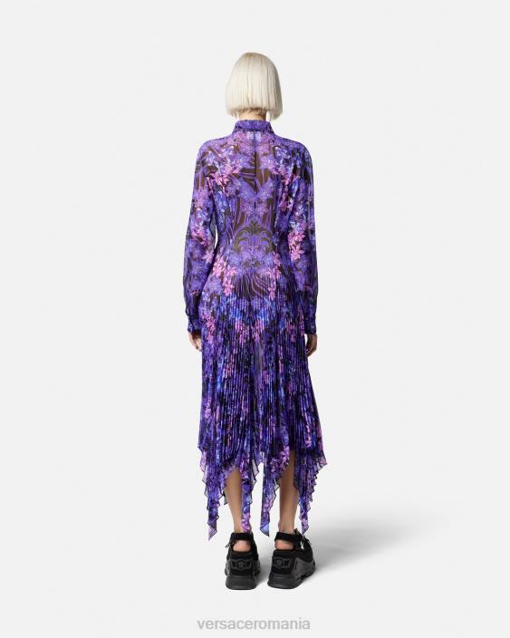 violet & imprimeu rochie cămașă midi orhidee barocco Versace femei îmbrăcăminte 40L654