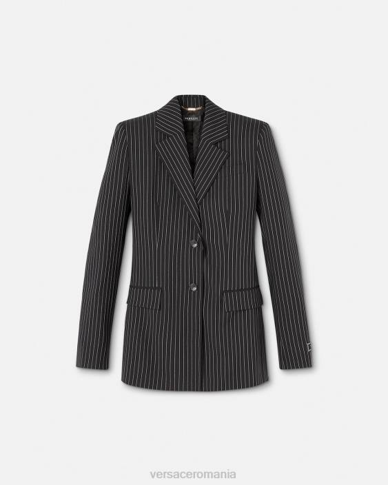 negru blazer cu dungi cu un singur piept Versace femei îmbrăcăminte 40L6113