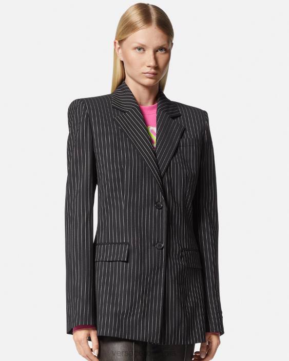 negru blazer cu dungi cu un singur piept Versace femei îmbrăcăminte 40L6113