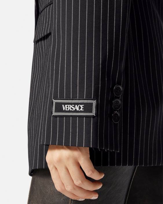 negru blazer cu dungi cu un singur piept Versace femei îmbrăcăminte 40L6113