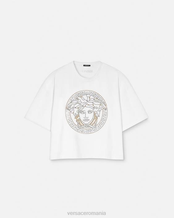 alb crop top cu împânzire medusa Versace femei îmbrăcăminte 40L6154