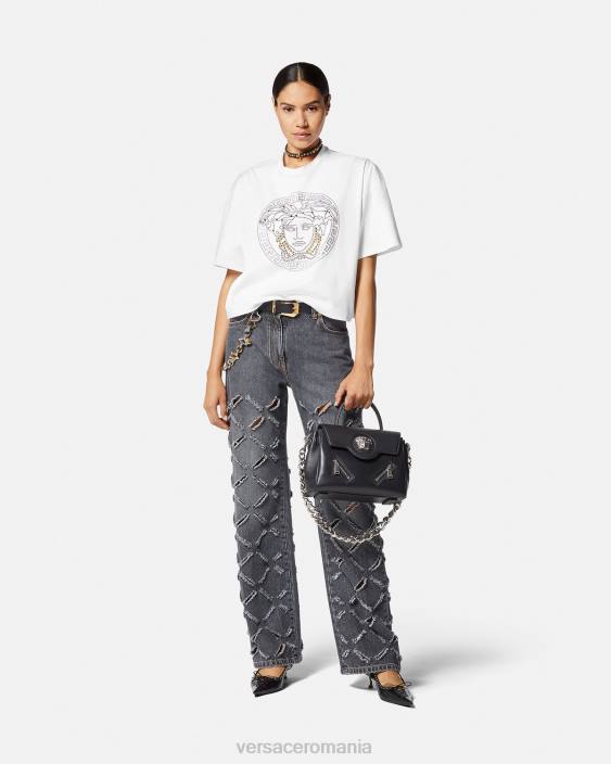 alb crop top cu împânzire medusa Versace femei îmbrăcăminte 40L6154