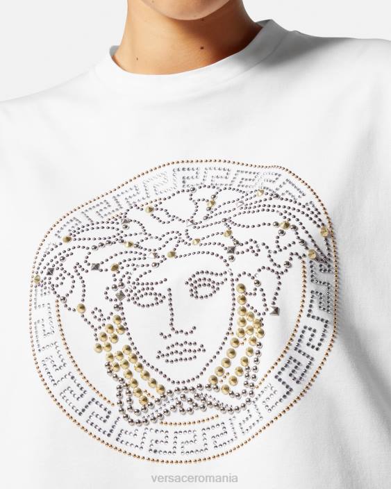 alb crop top cu împânzire medusa Versace femei îmbrăcăminte 40L6154